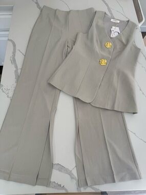 Commense Light Grey Vest & Trouser Set Gold Buttons NWT Sz L